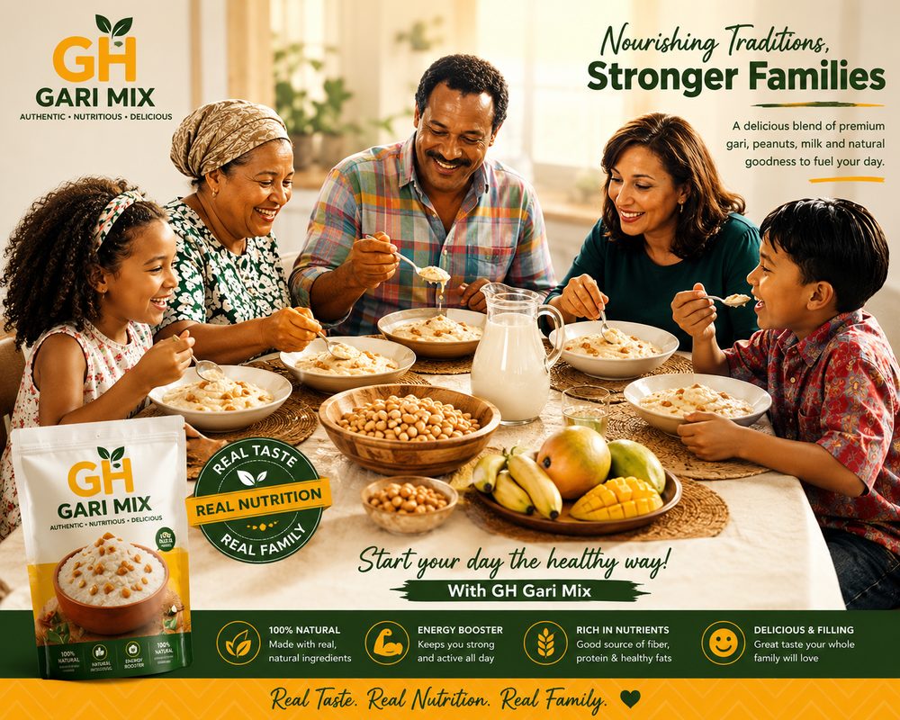 Family enjoying GH Gari Mix breakfast together
